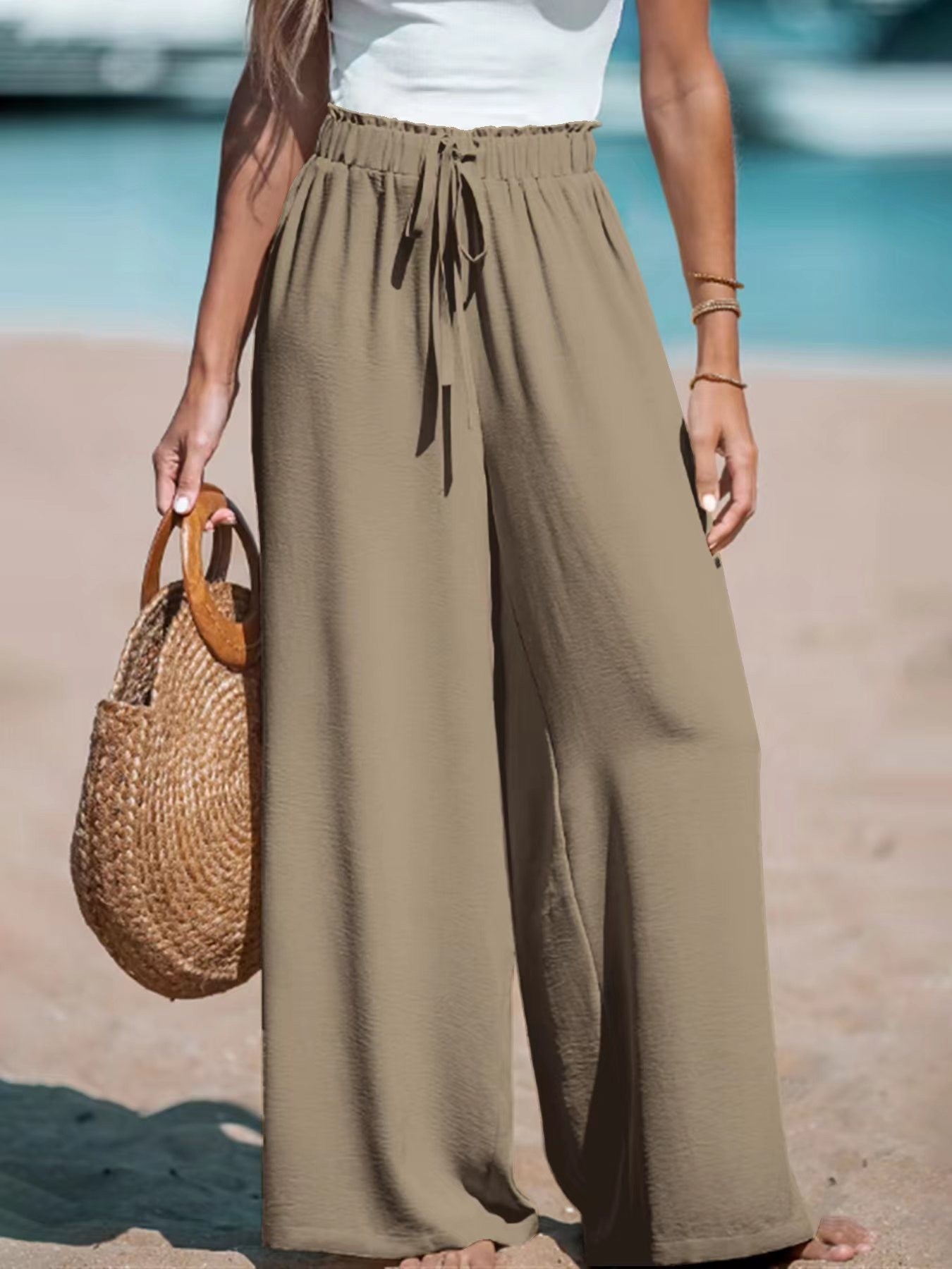 large décontracté pour femme avec faux cordon de serrage, coupe ample et tendance