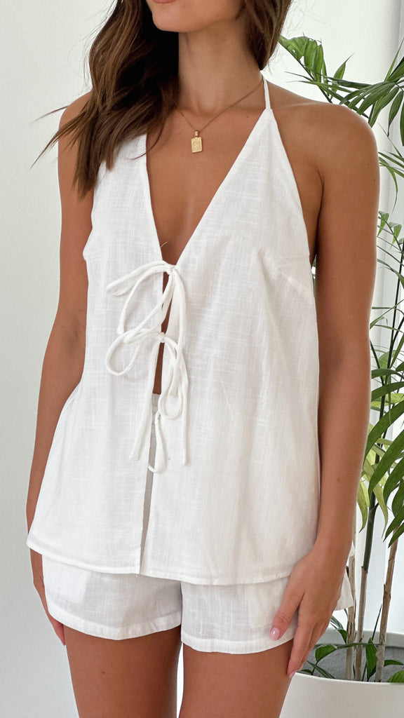 Ensemble Dos-Nu Chic – Gilet Halter & Short Taille Haute