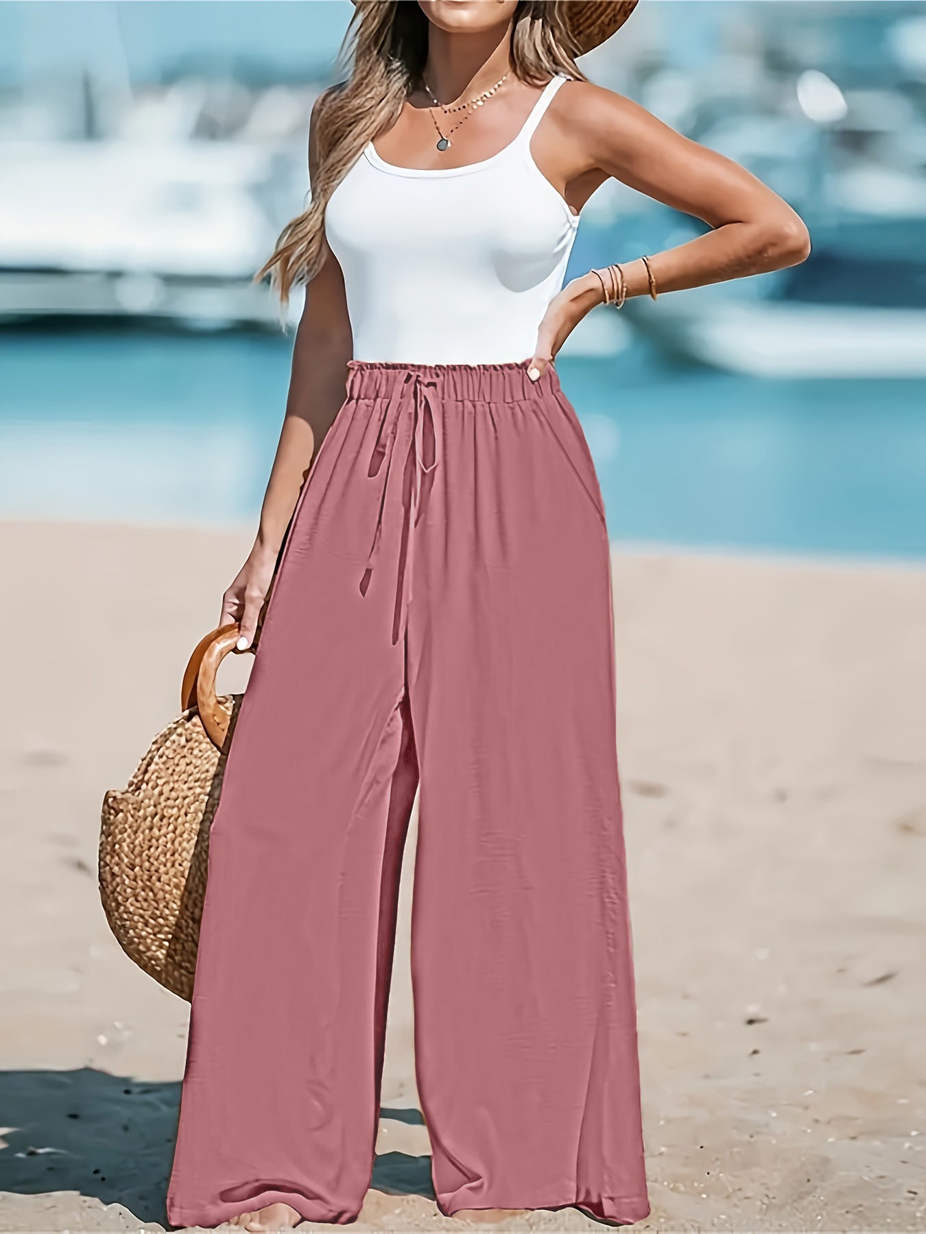 large décontracté pour femme avec faux cordon de serrage, coupe ample et tendance