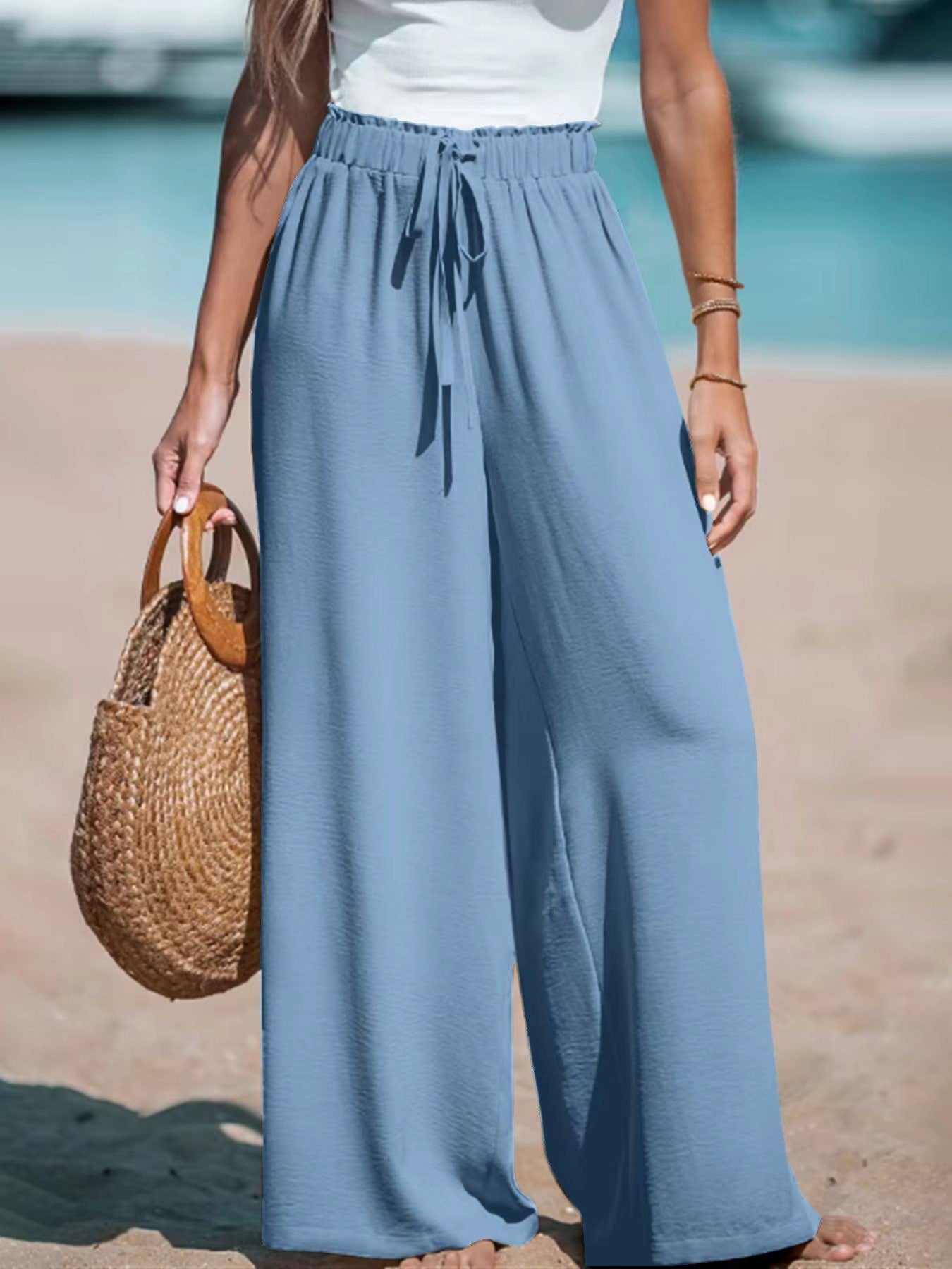 large décontracté pour femme avec faux cordon de serrage, coupe ample et tendance