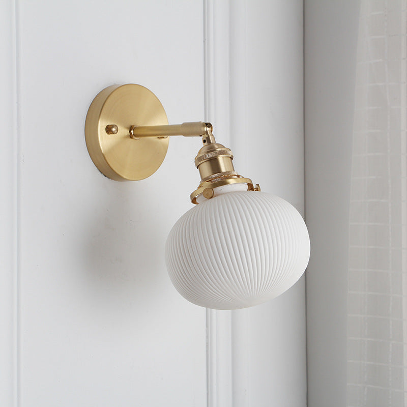 1-Light Brass and Lucite Sconce — Japanese Retro Minimalist Cylinder and Oval Design