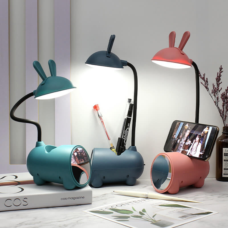 مصباح مكتب LED يعمل باللمس - حامل أقلام، وظيفة شحن USB، بتصميم أرنب