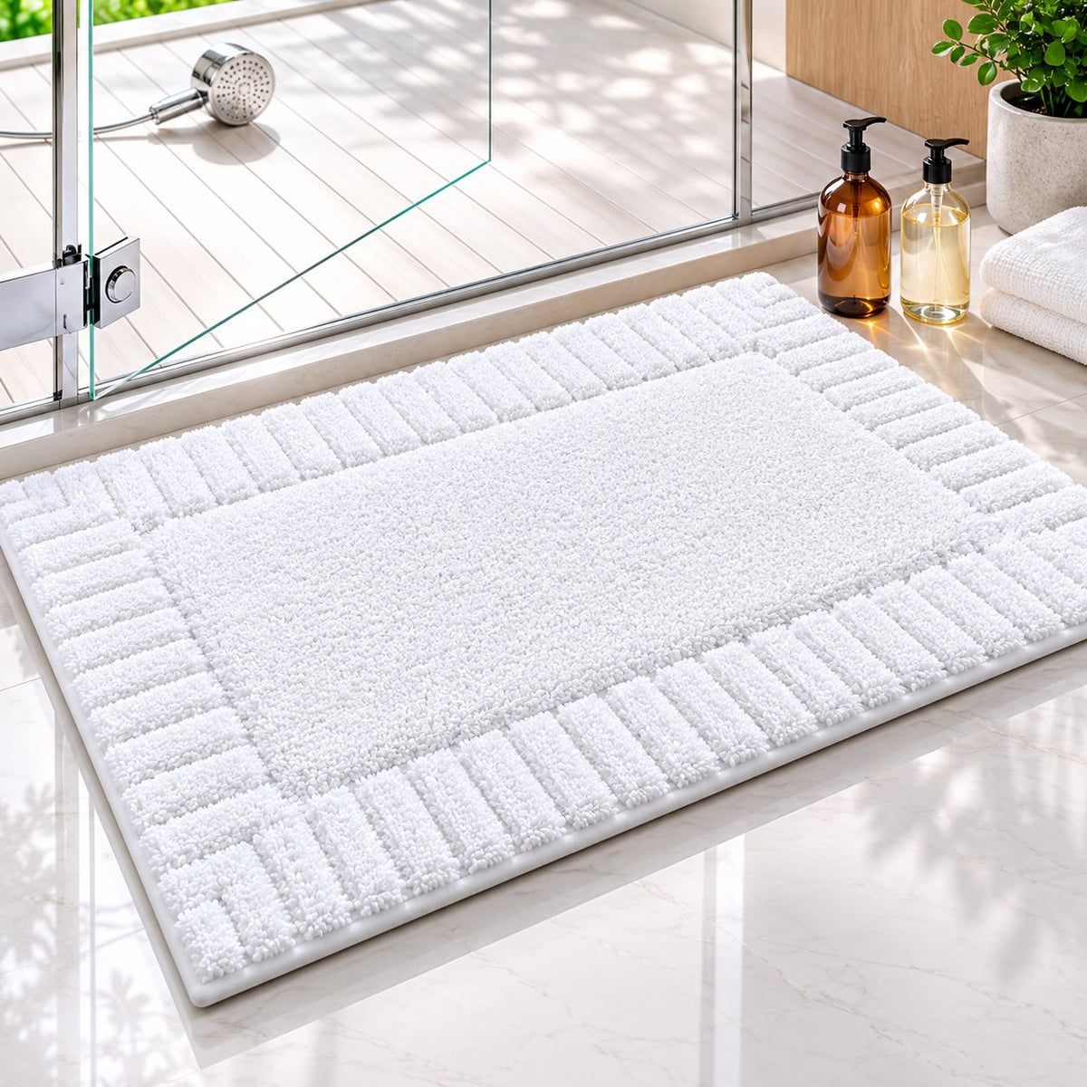 Modern Stripe Bath Mat — Quick Drying, Non-Slip, Soft Flocked Surface