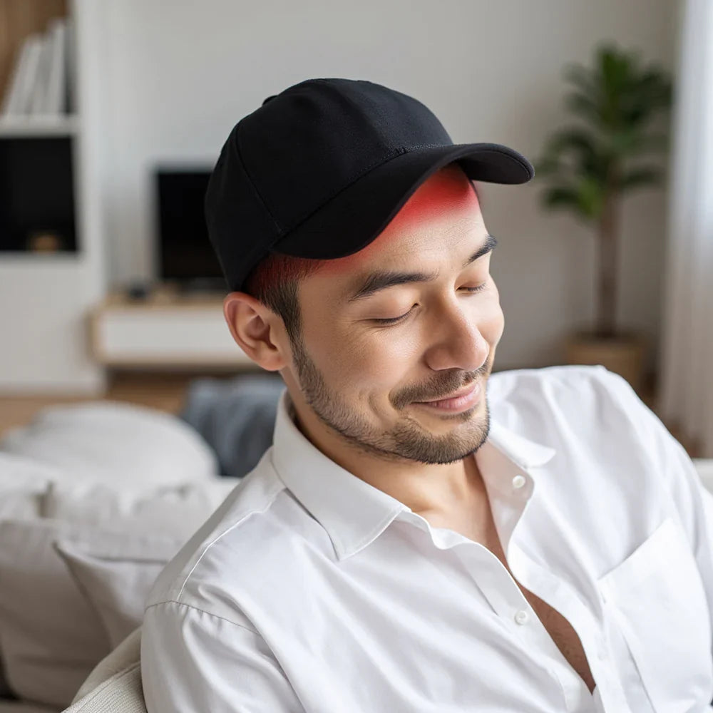 LumaDerm Hut zur Haarwuchsförderung mit roter und blauer Lichttherapie