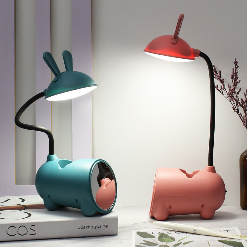 مصباح مكتب LED يعمل باللمس - حامل أقلام، وظيفة شحن USB، بتصميم أرنب