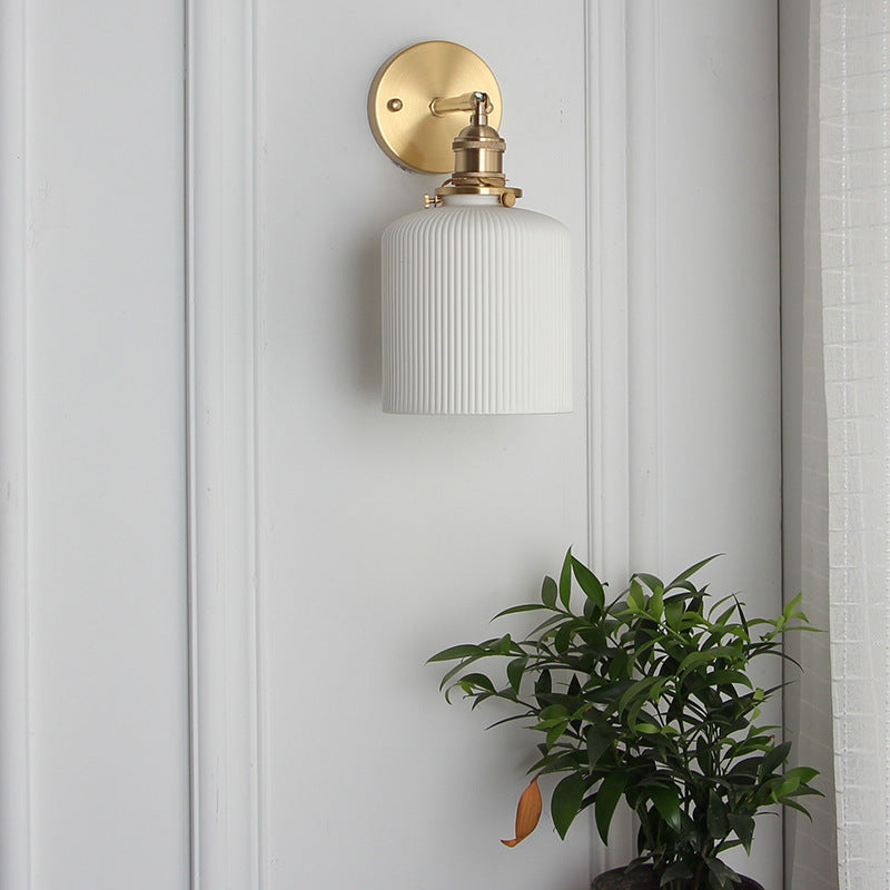 1-Light Brass and Lucite Sconce — Japanese Retro Minimalist Cylinder and Oval Design