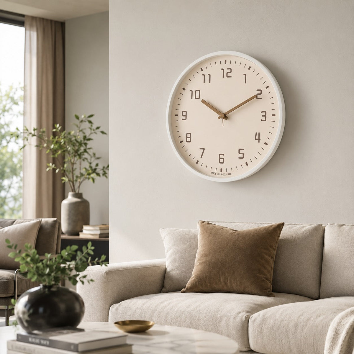 30-cm-Wanduhr aus Bambusholz – rundes Zifferblatt, geräuschloses Quarzwerk