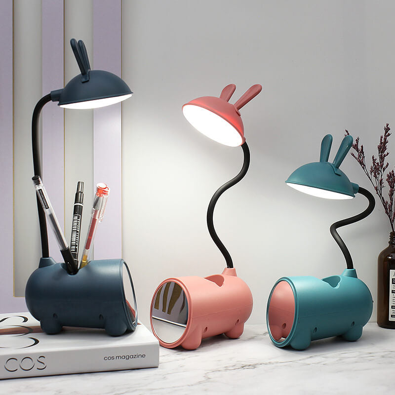 مصباح مكتب LED يعمل باللمس - حامل أقلام، وظيفة شحن USB، بتصميم أرنب