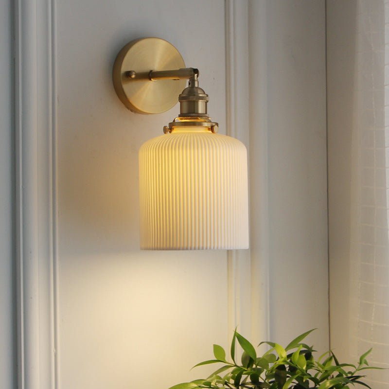 1-Light Brass and Lucite Sconce — Japanese Retro Minimalist Cylinder and Oval Design