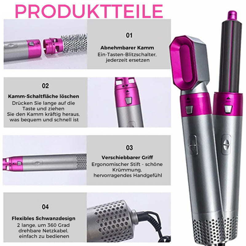 Cepillo secador profesional 5 en 1 con accesorios intercambiables