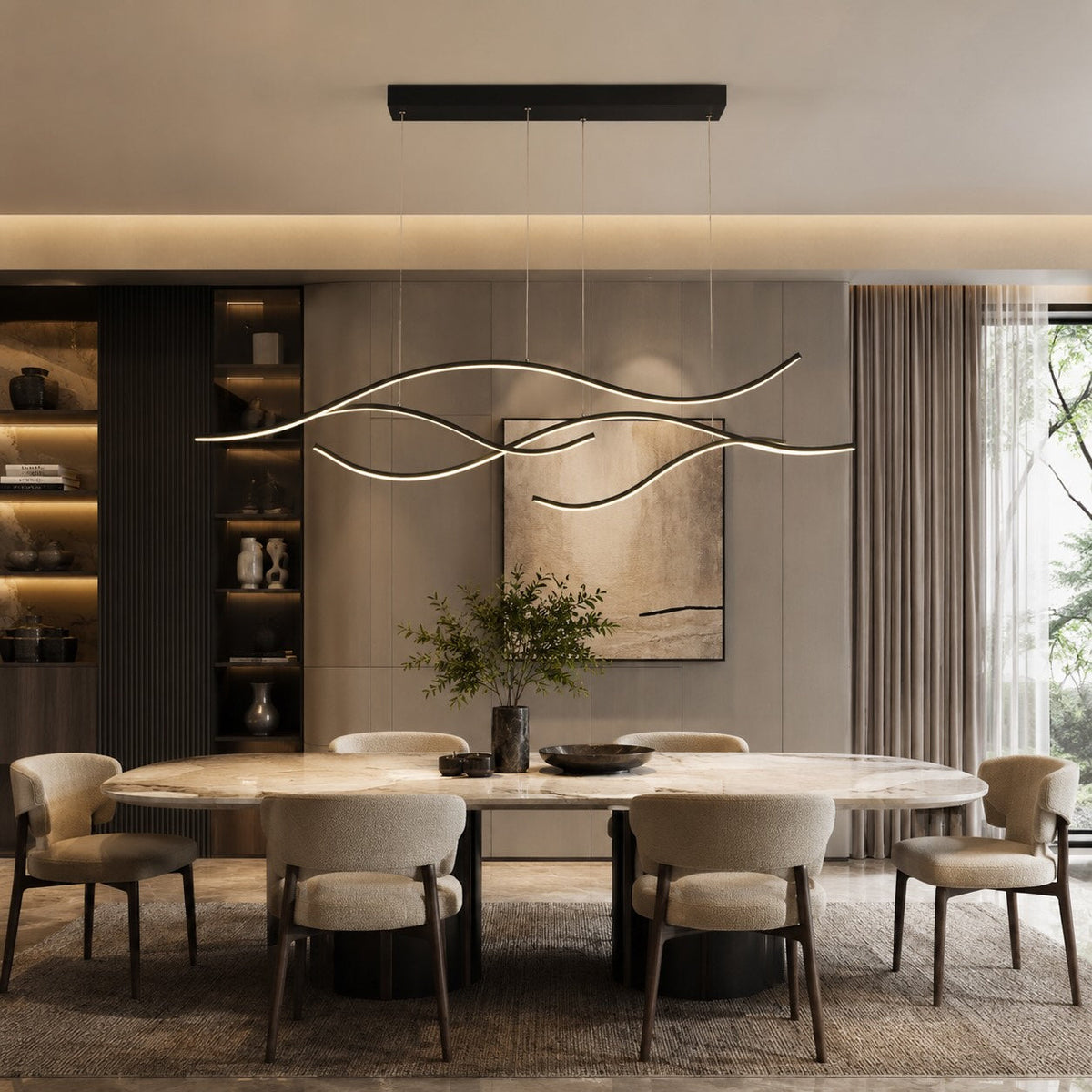 Lampada a sospensione LED moderna e regolabile — Struttura in metallo, paralume in silicone, intensità luminosa variabile