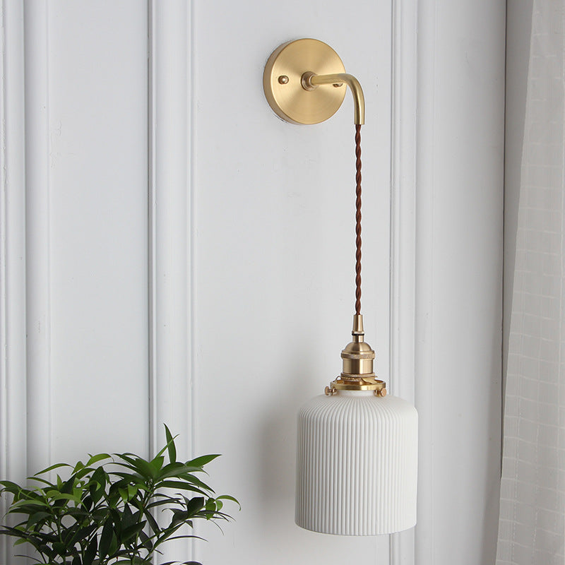 1-Light Brass and Lucite Sconce — Japanese Retro Minimalist Cylinder and Oval Design