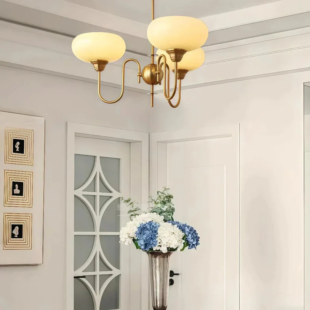 Candelabru Mid-Century din sticlă crem cu nuanță de kaki, cu intensitate reglabilă, pentru living | boxzora