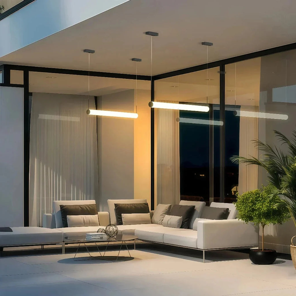 Suspension moderne étanche pour extérieur, pour terrasse, design en tube linéaire | boxzora