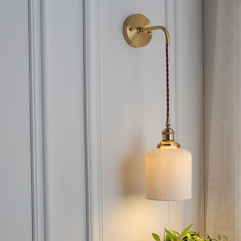 1-Light Brass and Lucite Sconce — Japanese Retro Minimalist Cylinder and Oval Design