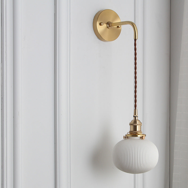 1-Light Brass and Lucite Sconce — Japanese Retro Minimalist Cylinder and Oval Design