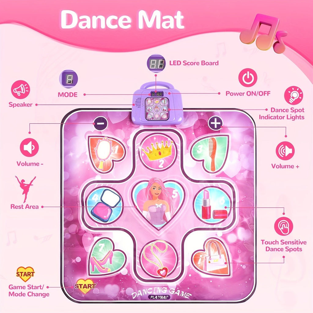 Tappetino DanceFun rosa autonomo per la danza – Punteggio a pavimento e gioco ritmico per bambini – Configurazione TV senza cavi