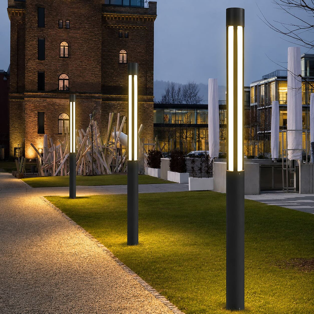 Moderne Aluminium-Pollerleuchte – Zylindrische Bodenmontage, Outdoor-LED, wasserdicht, 3000K warmweiß