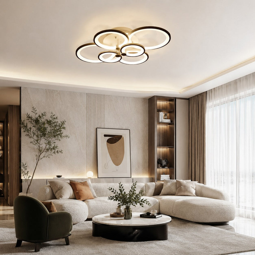Modern Multi-Ring Flush Mount Ceiling Light — Metal & Acrylic LED Fixture, Dimmable & Adjustable