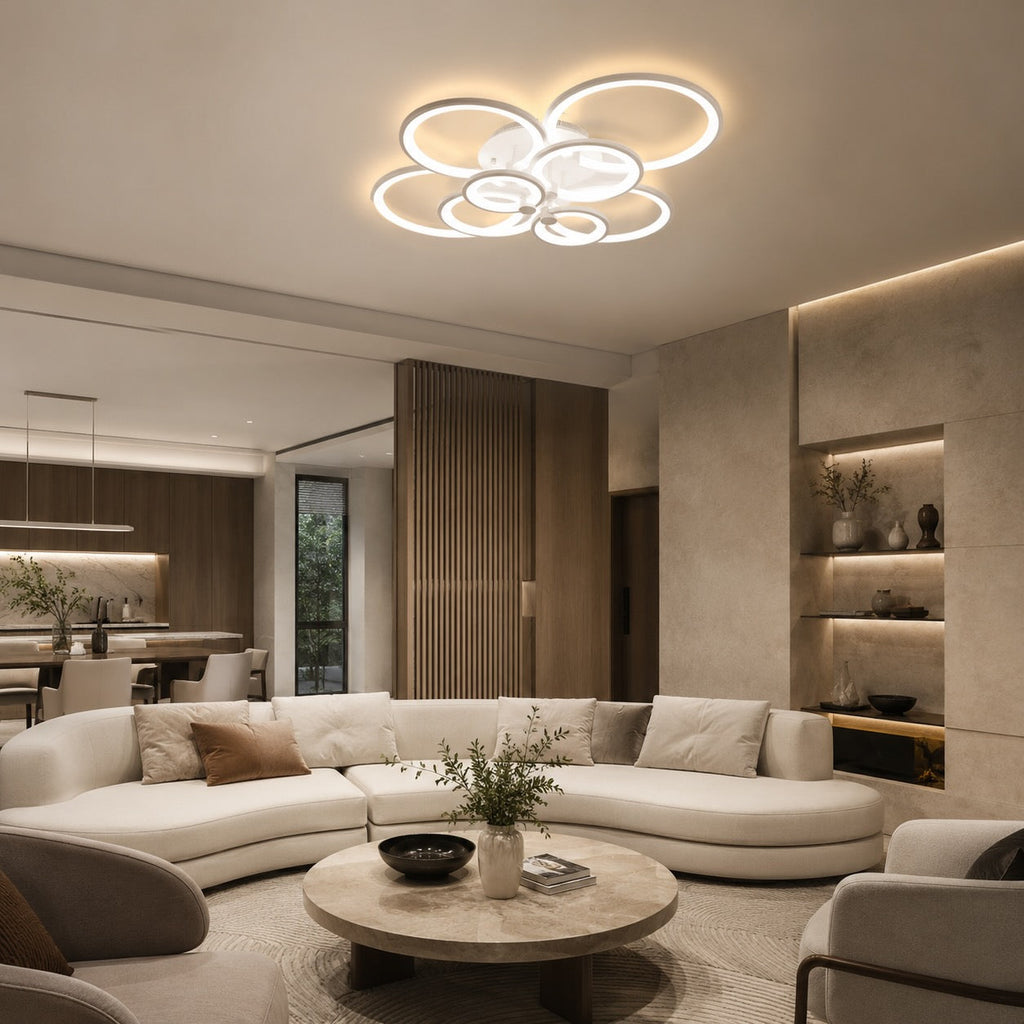 Modern Multi-Ring Flush Mount Ceiling Light — Metal & Acrylic LED Fixture, Dimmable & Adjustable