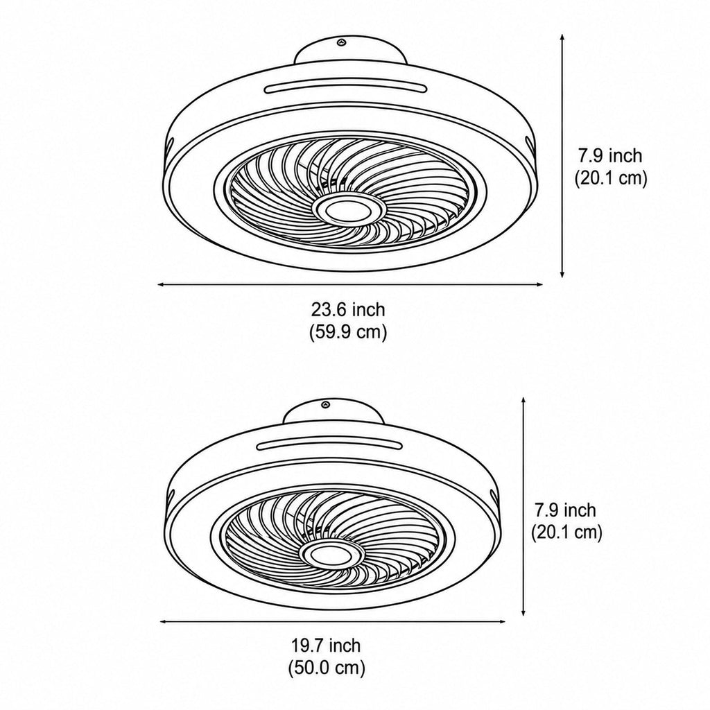 Moderner flügelloser Deckenventilator – Flächenbündige Eisenmontage, 72W LED-Leuchten, verstellbar