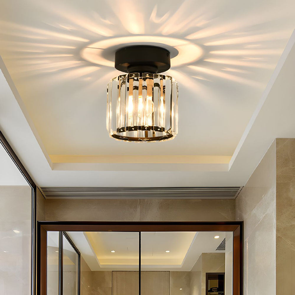 Crystal Glass Ceiling Light — Compact Design, Brass Fixture