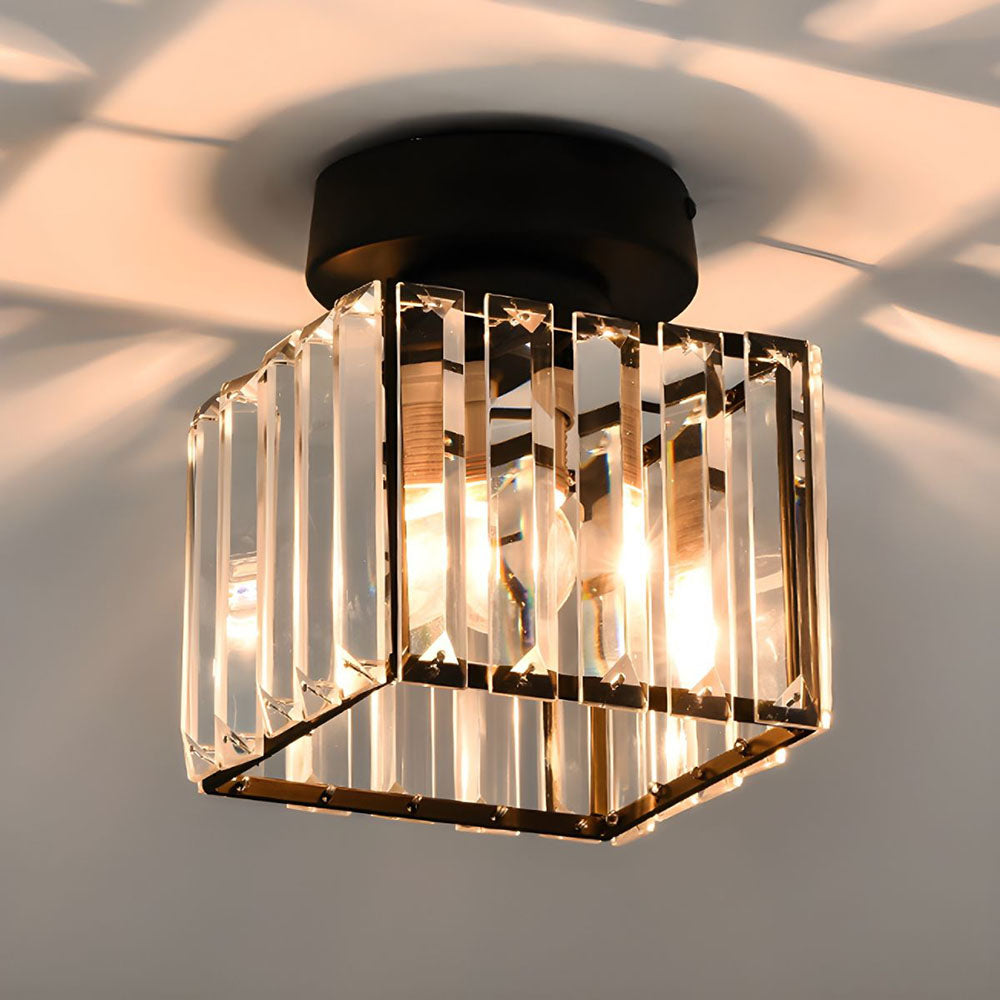 Crystal Glass Ceiling Light — Compact Design, Brass Fixture