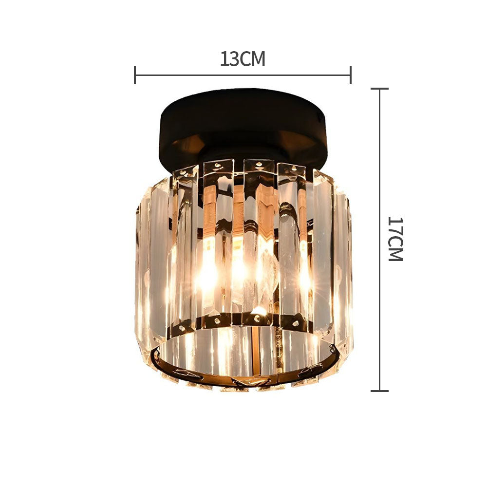 Crystal Glass Ceiling Light — Compact Design, Brass Fixture