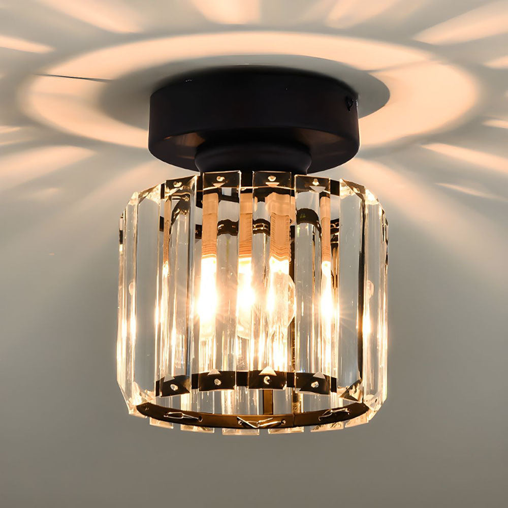 Crystal Glass Ceiling Light — Compact Design, Brass Fixture