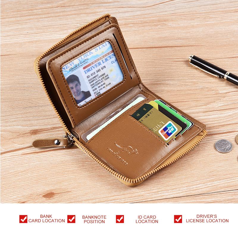 Portofel bărbătesc cu fermoar din piele naturală - compartimente protejate RFID