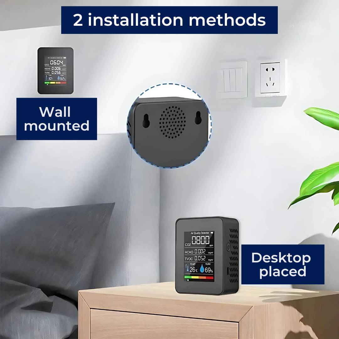 Moniteur de dioxyde de carbone CO2 — Détecteur de qualité de l’air avec enregistrement de la température, de l’humidité, des niveaux de COVT et de HCHO, et alertes en temps réel