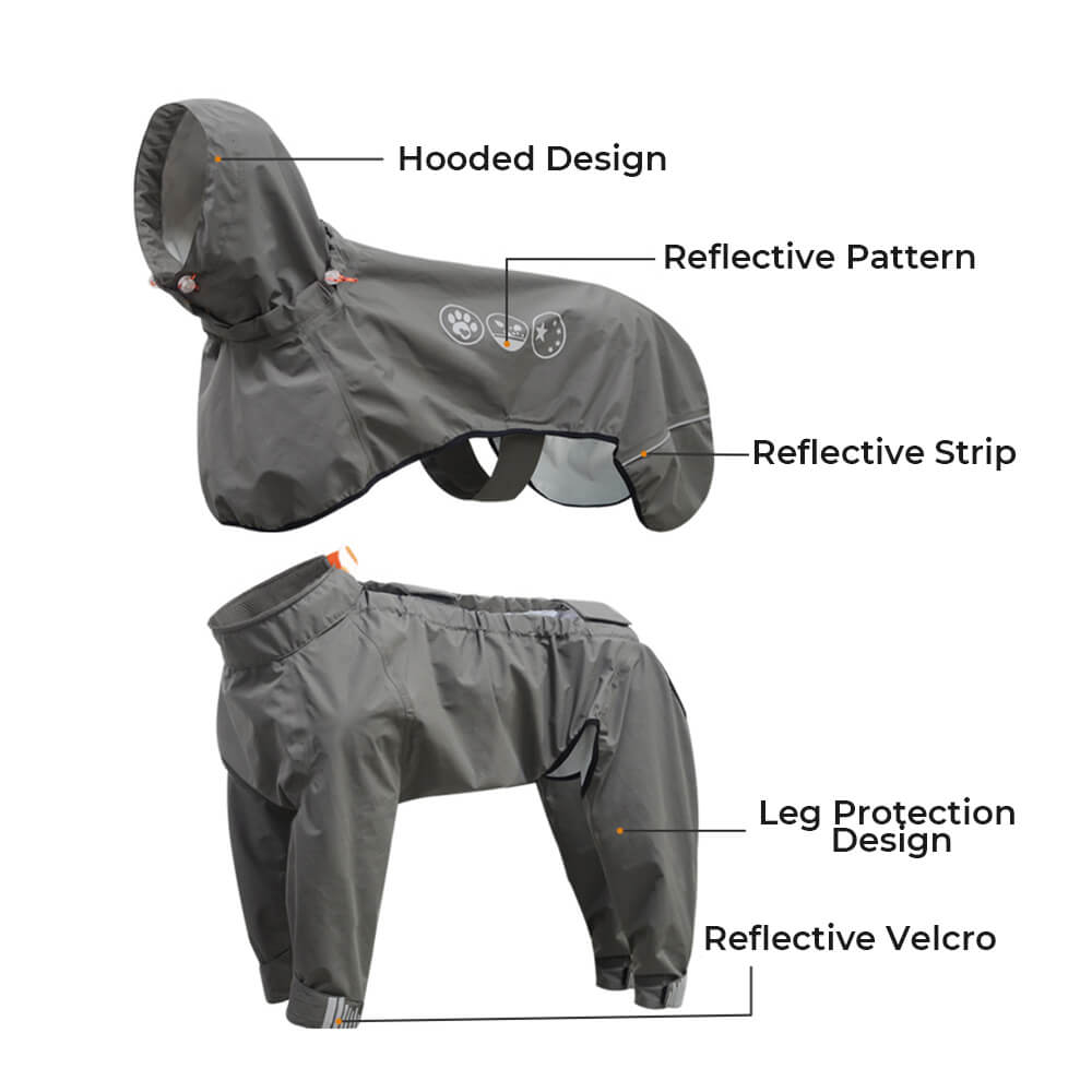 Impermeabile per cani con 4 gambe — cappuccio riflettente