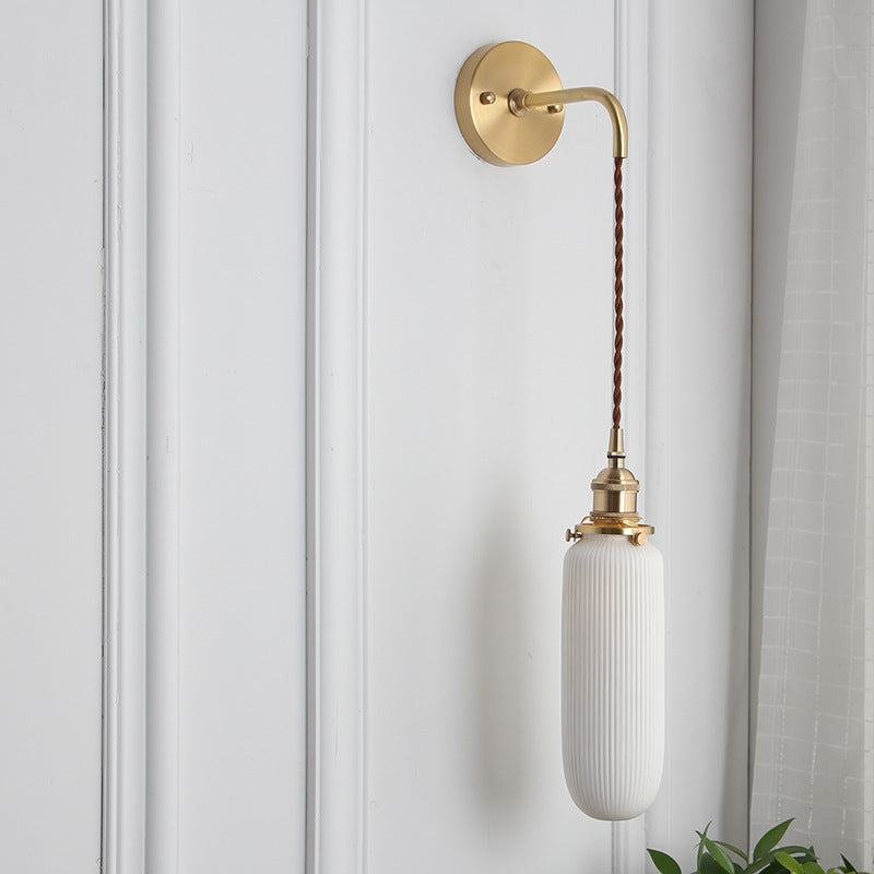 1-Light Brass and Lucite Sconce — Japanese Retro Minimalist Cylinder and Oval Design