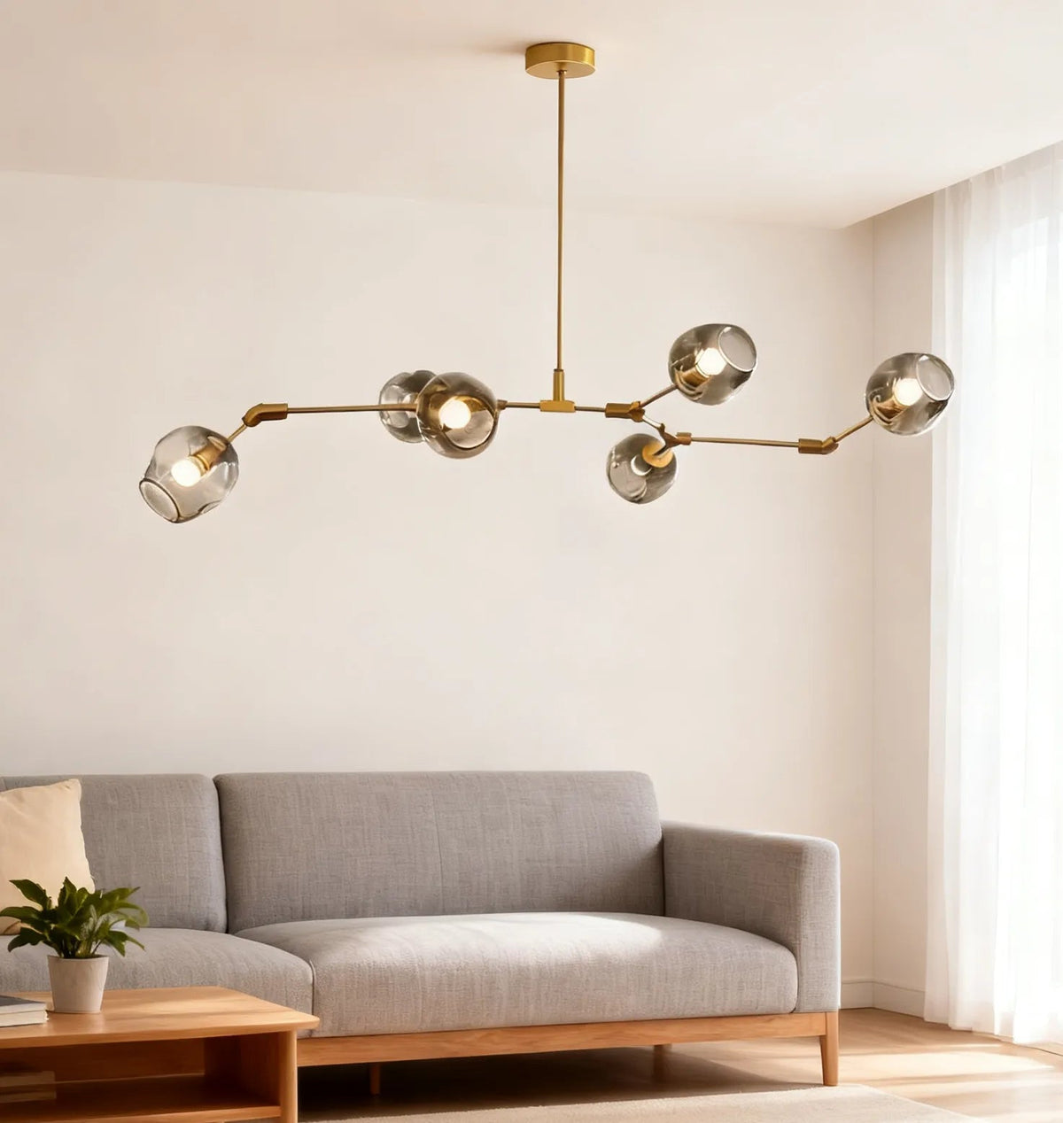 Candelabru Mid-Century din sticlă, cu bule și ramificații, pentru living, cu brațe reglabile | boxzora