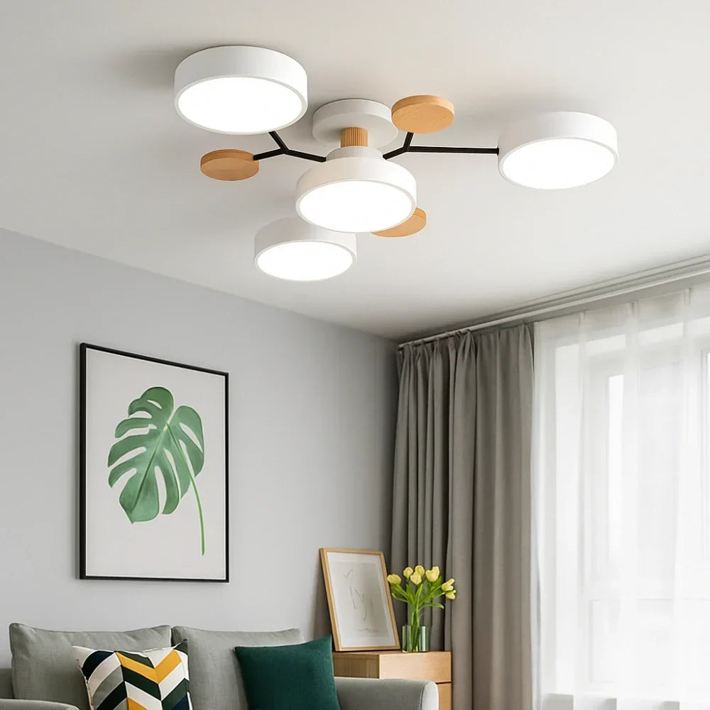 Lámpara de techo LED redonda de estilo nórdico, de metal y regulable, para sala de estar | boxzora