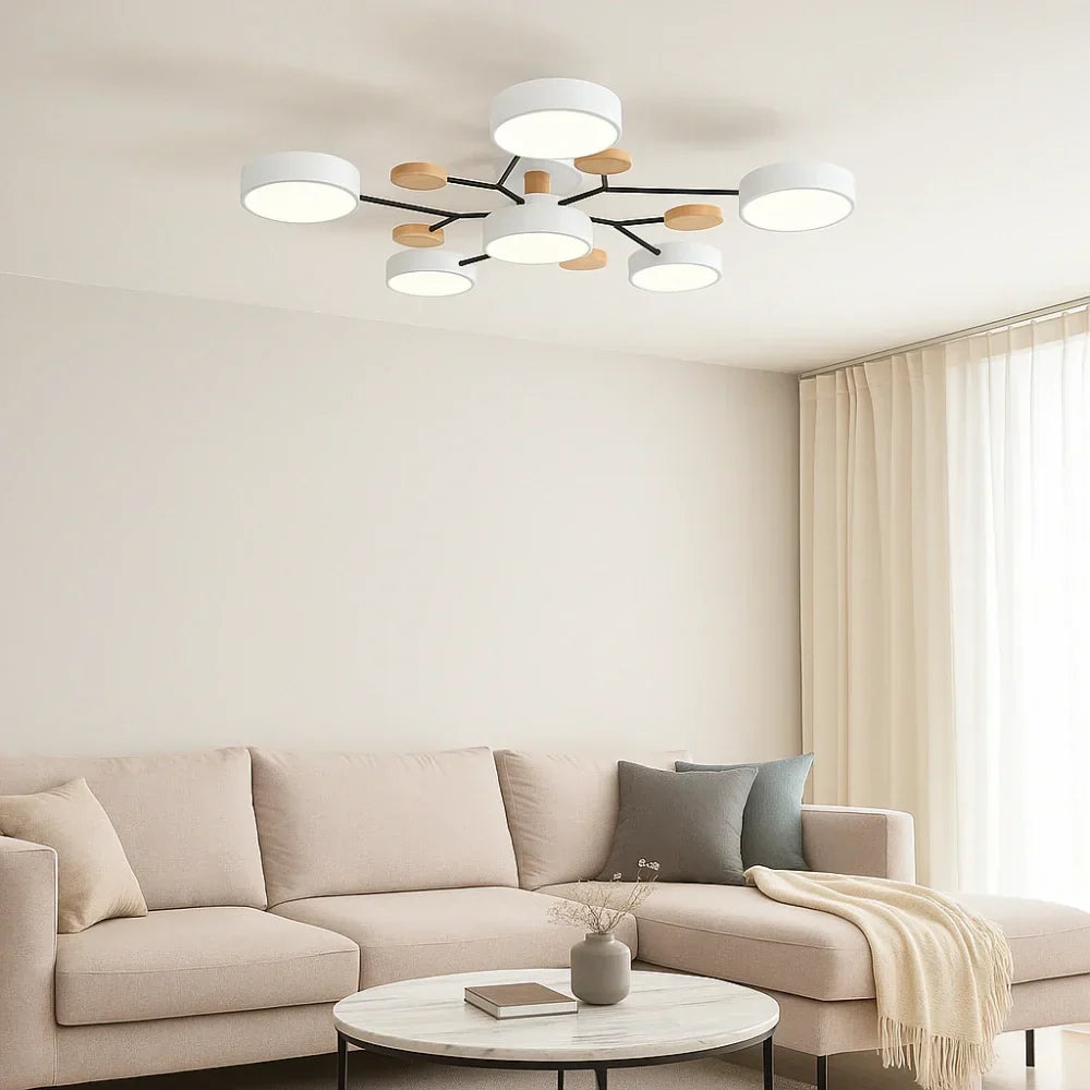 Lámpara de techo LED redonda de estilo nórdico, de metal y regulable, para sala de estar | boxzora