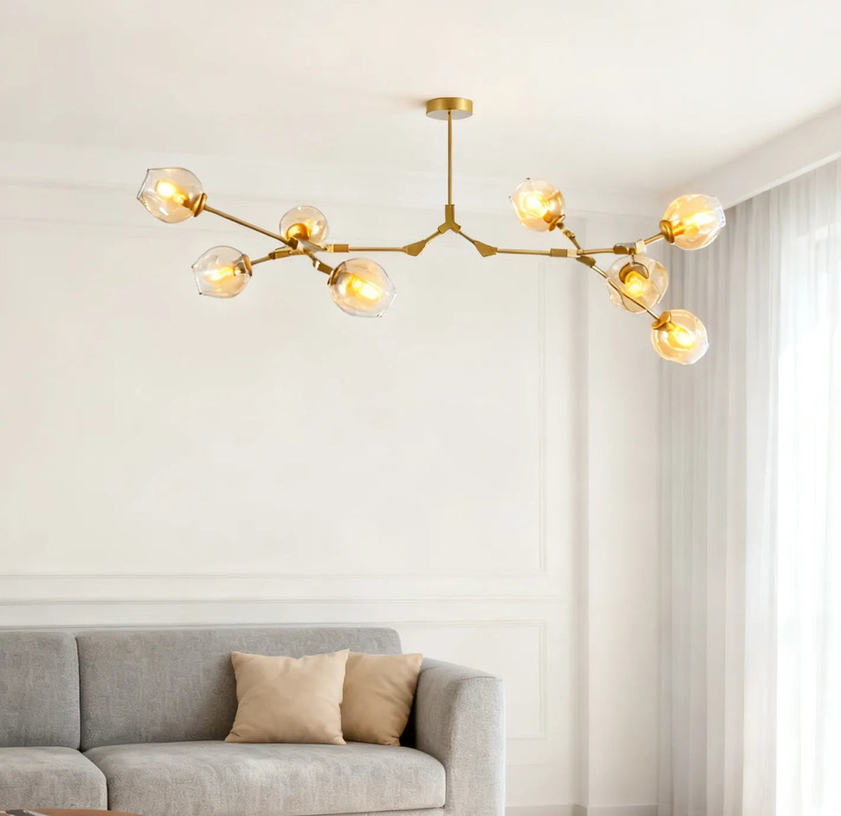 Candelabru Mid-Century din sticlă, cu bule și ramificații, pentru living, cu brațe reglabile | boxzora