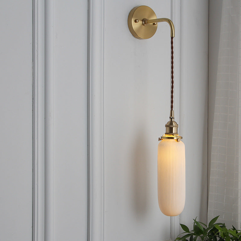 1-Light Brass and Lucite Sconce — Japanese Retro Minimalist Cylinder and Oval Design