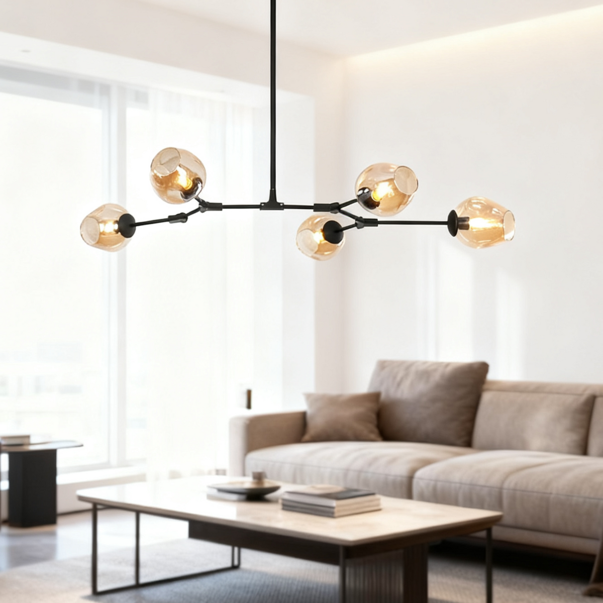 Candelabru Mid-Century din sticlă, cu ramificații și bule, pentru living, cu brațe reglabile | boxzora