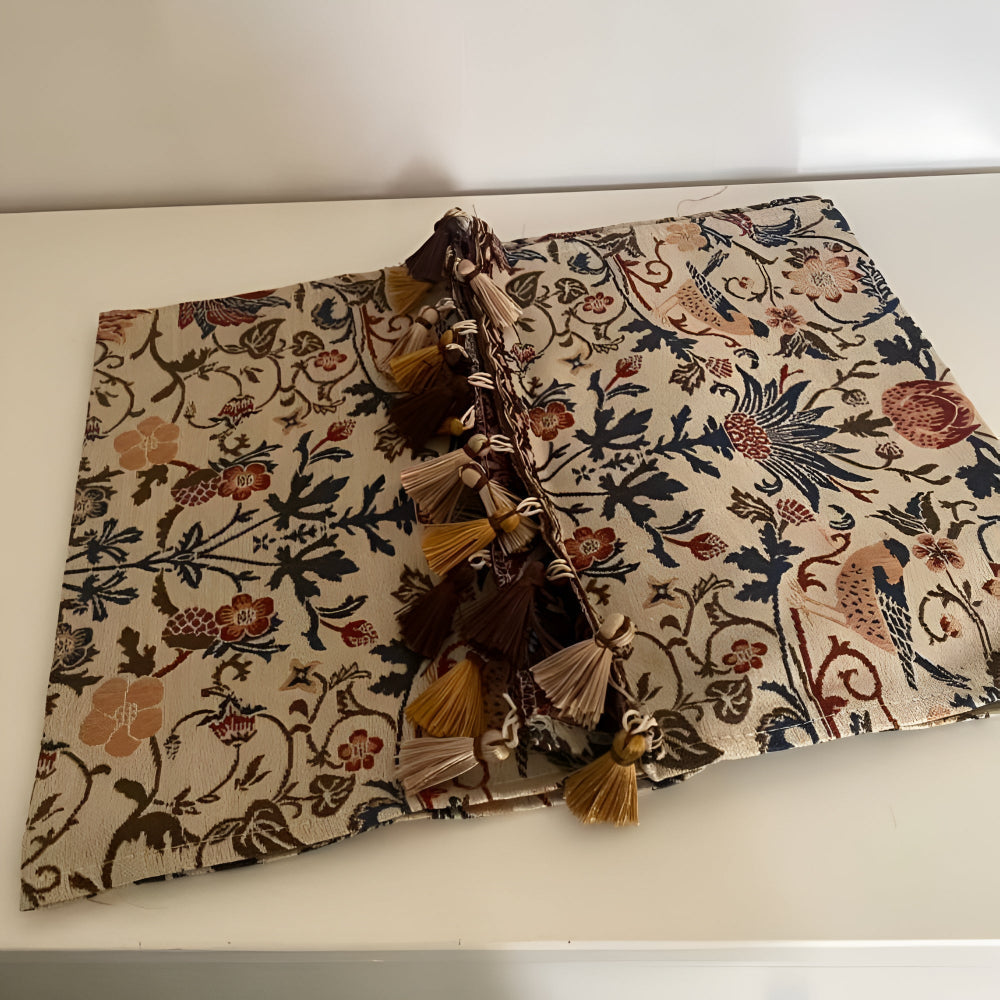 Floral & Bird Jacquard Table Runner — Vintage Motif