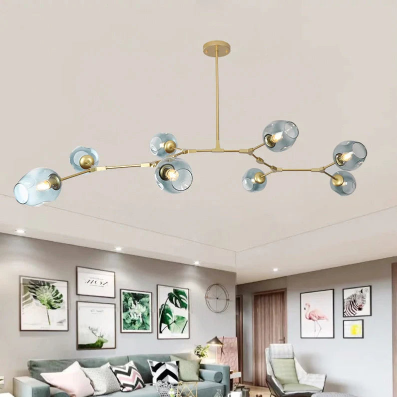 Candelabru Mid-Century din sticlă, cu bule și ramificații, pentru living, cu brațe reglabile | boxzora