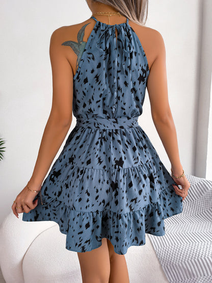 Robe d'été à volants à imprimé léopard, robe d'été à volants | robes de plage pour femmes