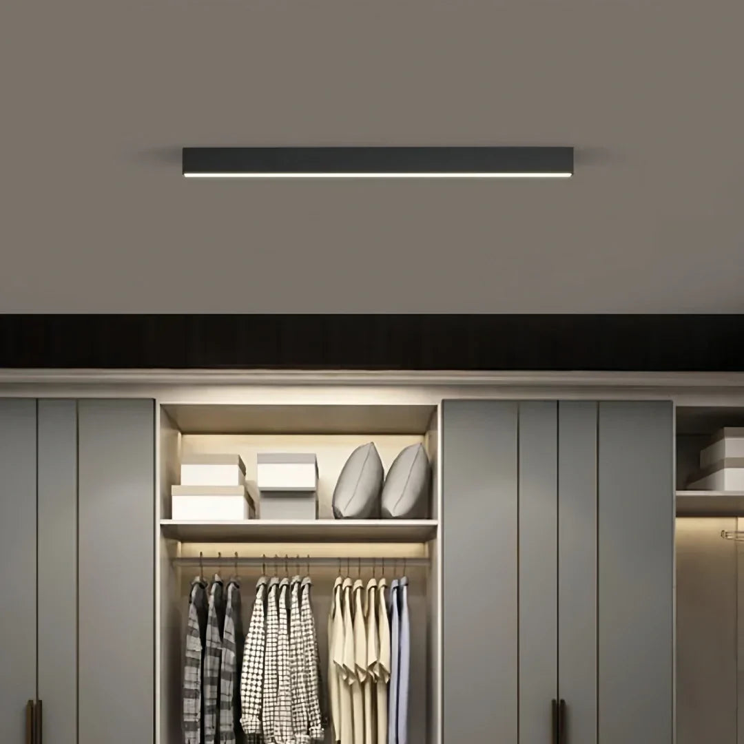 Minimalist Linear Flush Ceiling Light Black Metal for Living Room, Anti-Glare | boxzora