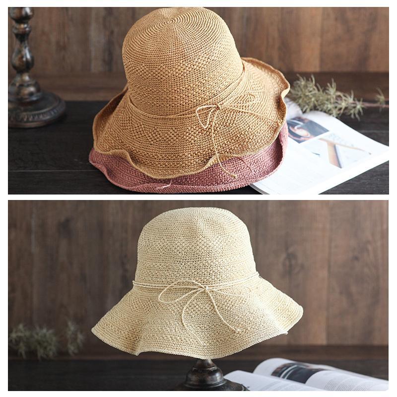 Foldable Straw Hat — Adjustable Fit, Decorative Bow & Wire Rim