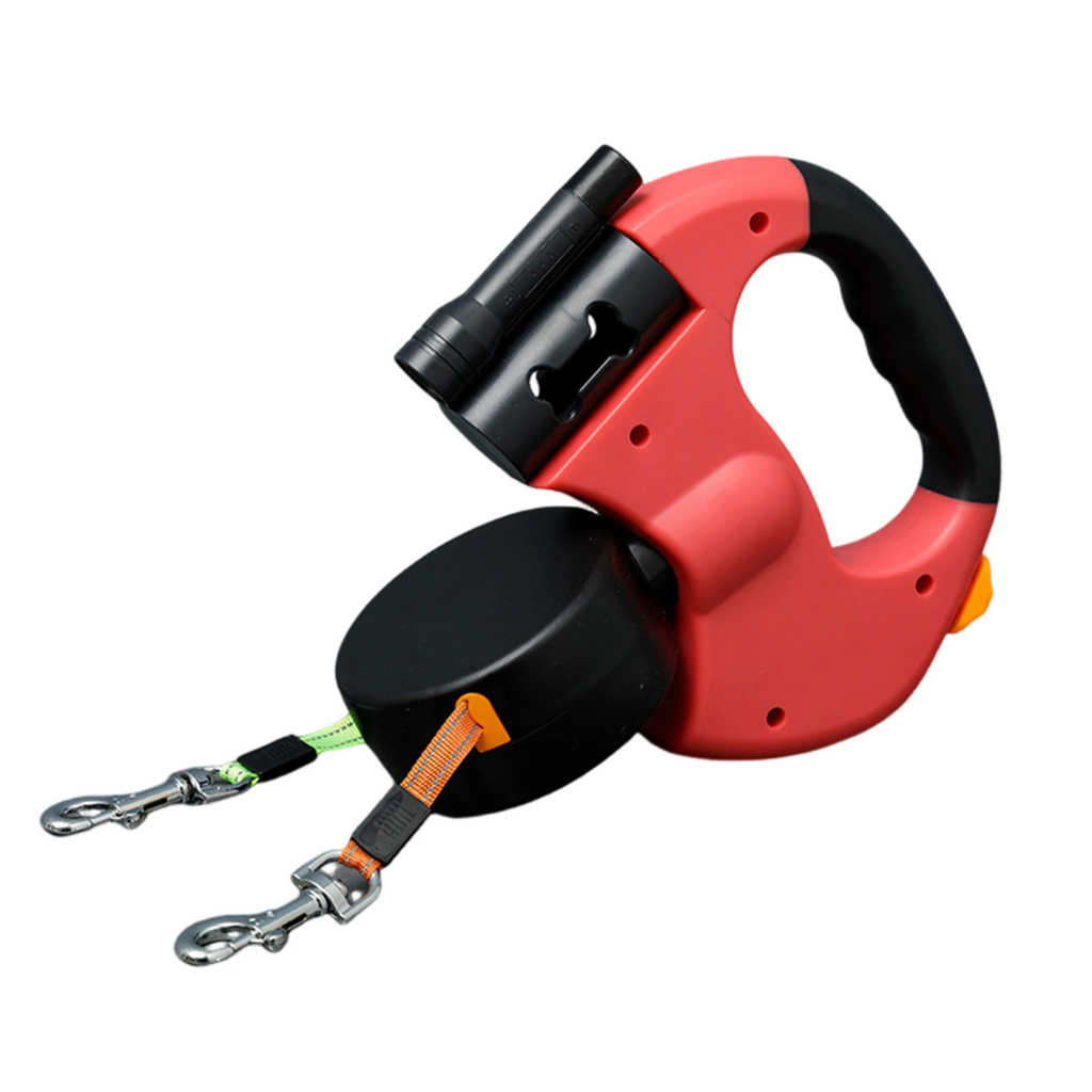 Infällbart dubbelt hundkoppel – trasselfri design, inbyggd LED-lampa