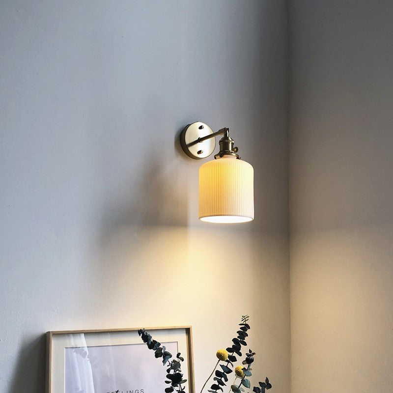 1-Light Brass and Lucite Sconce — Japanese Retro Minimalist Cylinder and Oval Design
