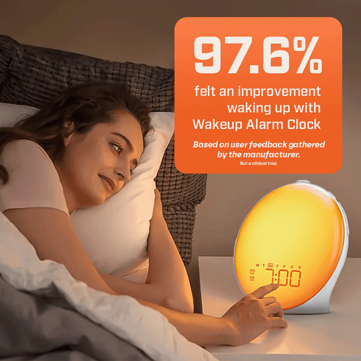 Wake-Up Sun Lamp Alarm Clock — Gradual Sunrise Glow, Customizable Sounds