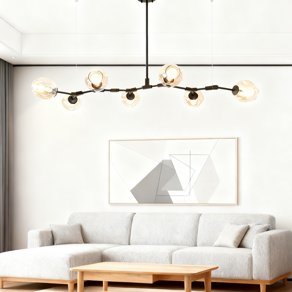 Candelabru Mid-Century din sticlă, cu ramificații și bule, pentru living, cu brațe reglabile | boxzora