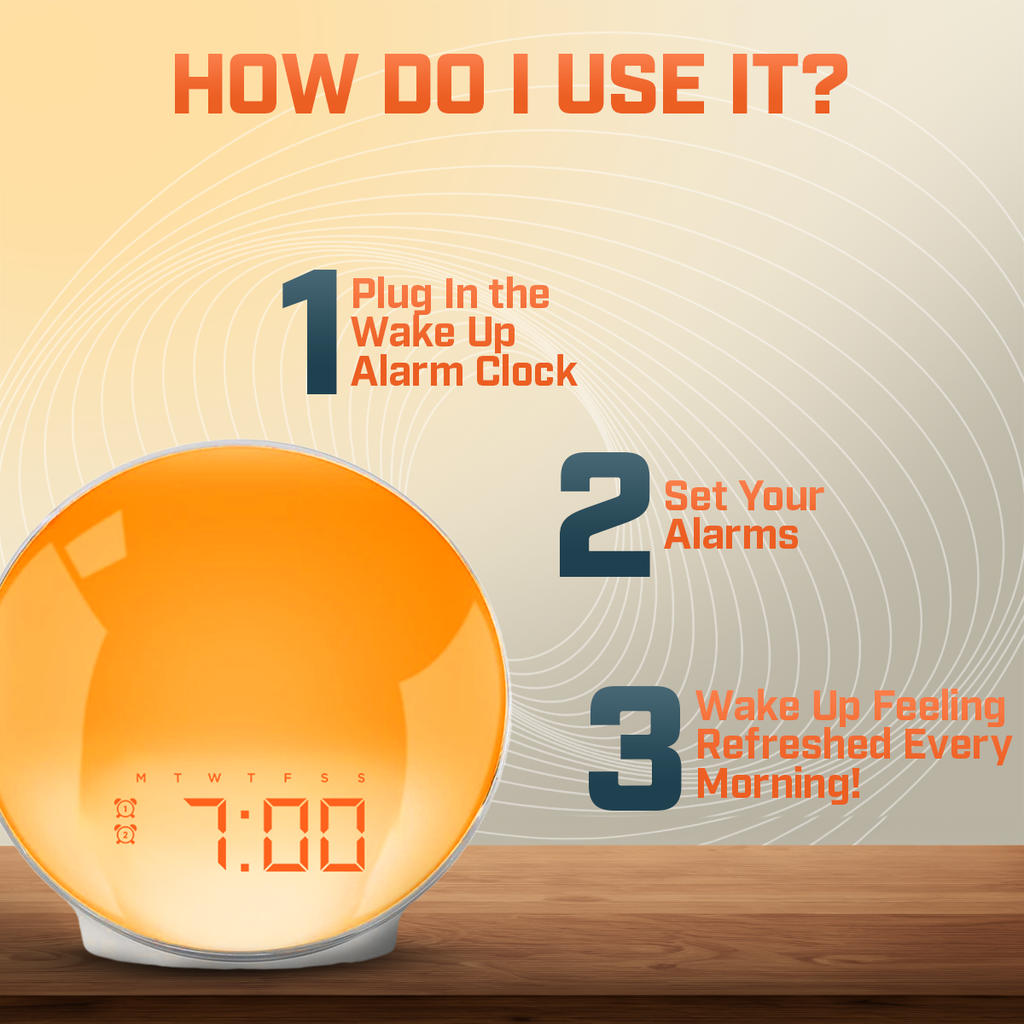 Wake-Up Sun Lamp Alarm Clock — Gradual Sunrise Glow, Customizable Sounds