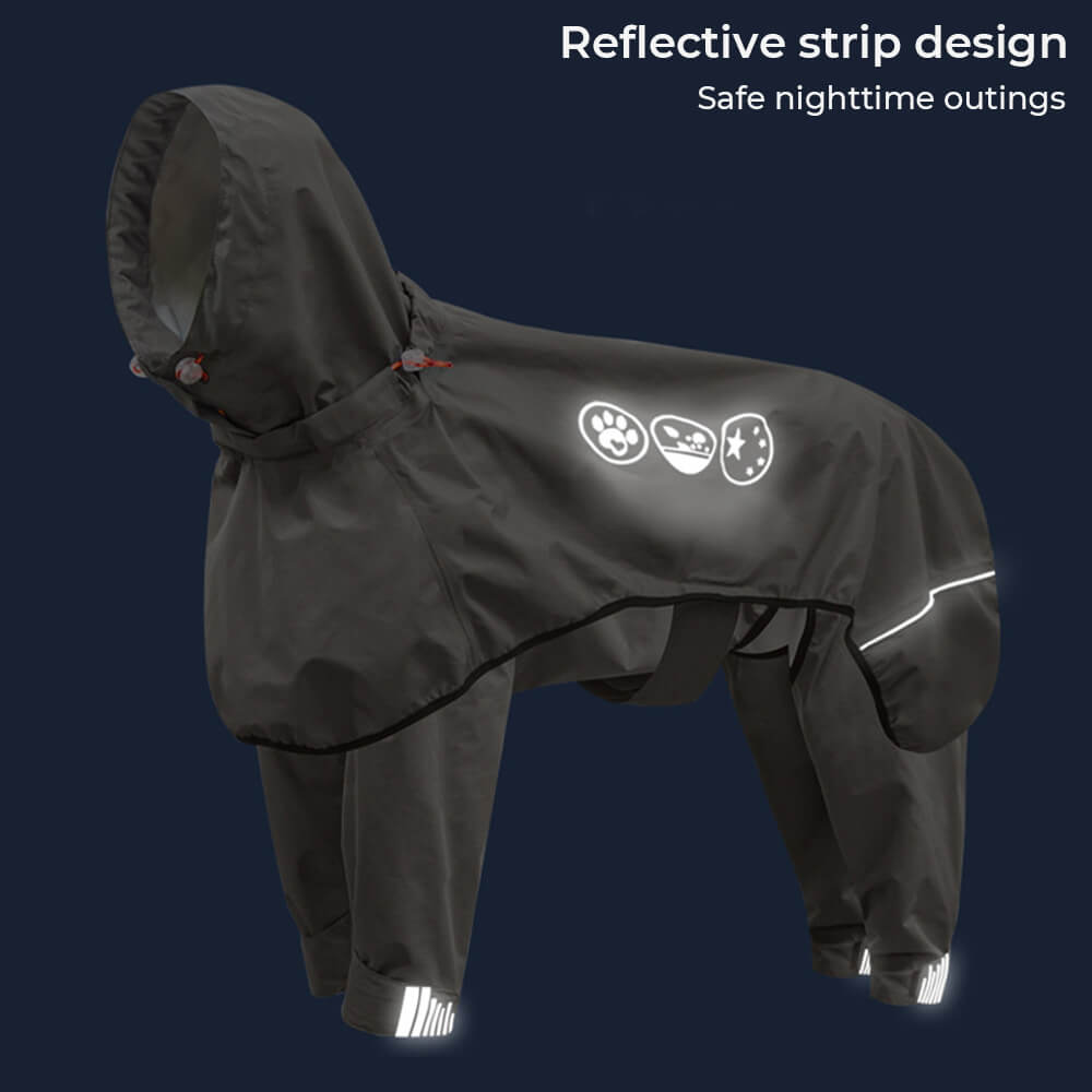 Impermeabile per cani con 4 gambe — cappuccio riflettente